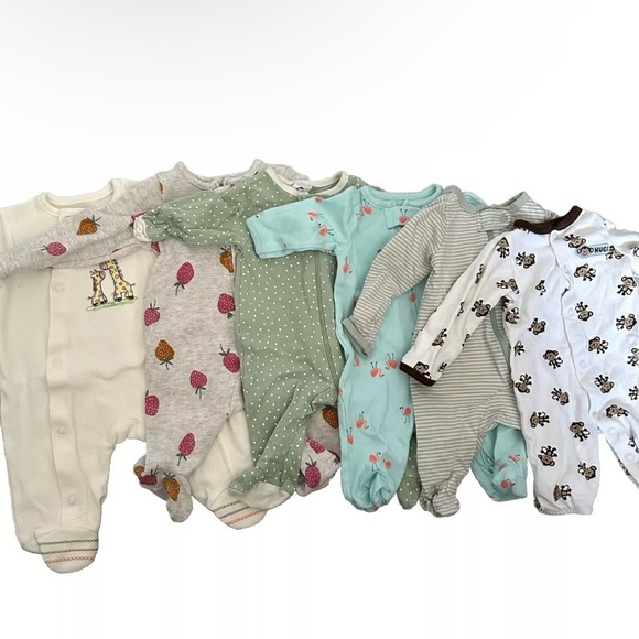 Lot Of 6 Footie Pajamas Size 0-3 Months 2 Way Zipper - Picture 1 of 7
